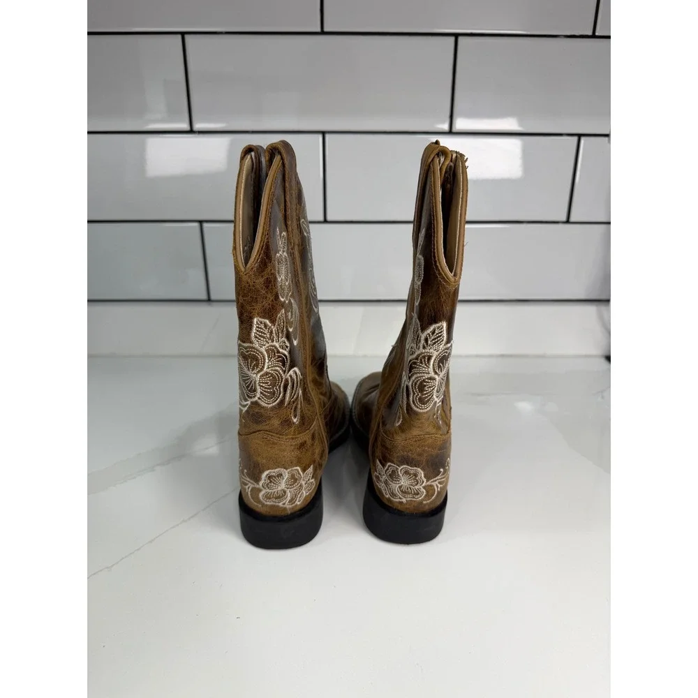 Shyanne Kids Brown Leather Floral Embroidered Cowboy Boots BBSC1946 Size 2.0 D